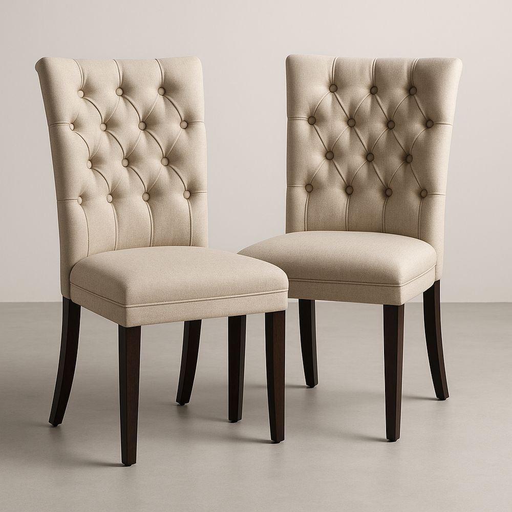 Esszimmerstühle Set 2-teilig Beige Stoff Gepolstert Dunkelbraune Beine 99 cm-Casabrillia