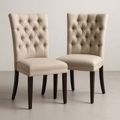 Esszimmerstühle Set 2-teilig Beige Stoff Gepolstert Dunkelbraune Beine 99 cm-Casabrillia