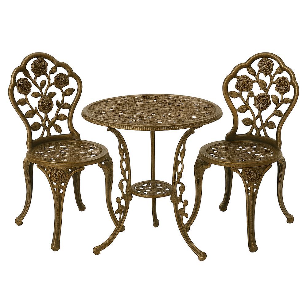 Gartenmöbel Set 2 Stühle 1 Tisch Bronze Gusseisen Rund-Casabrillia