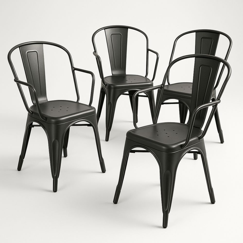 4er Set Esszimmerstühle Schwarz Stahl Industriedesign 54x54x82 cm-Casabrillia