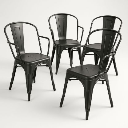 4er Set Esszimmerstühle Schwarz Stahl Industriedesign 54x54x82 cm-Casabrillia