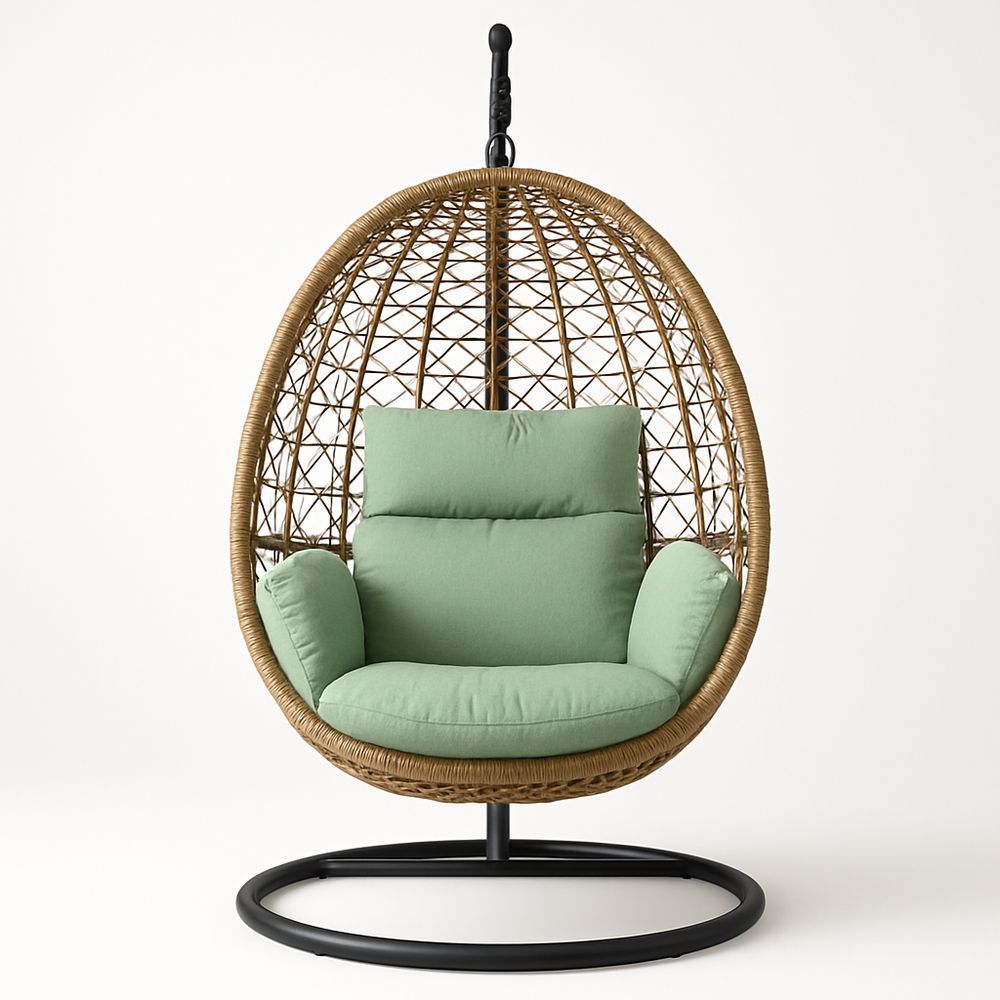 Hängesessel Rattan Stahl Grün Kissen 105 cm-Casabrillia