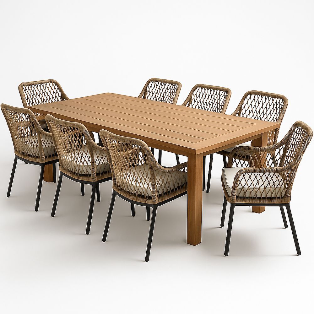 Essgruppe Tisch Stuhl Set Polywood Metall Braun Beige 8 Stühle-Casabrillia