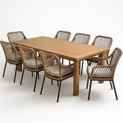 Essgruppe Tisch Stuhl Set Polywood Metall Braun Beige 8 Stühle-Casabrillia