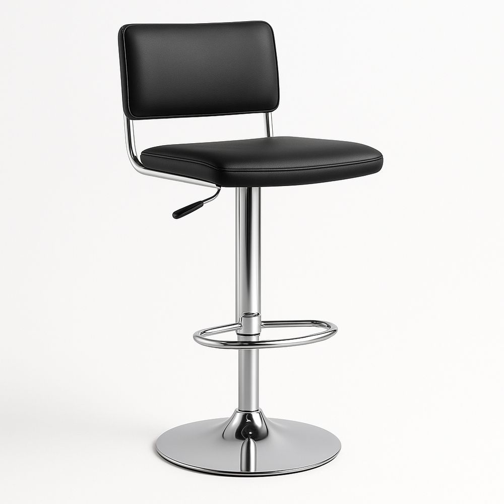 Barhocker Schwarz Kunstleder Edelstahl Höhenverstellbar-Casabrillia
