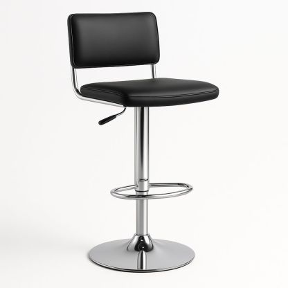 Barhocker Schwarz Kunstleder Edelstahl Höhenverstellbar-Casabrillia