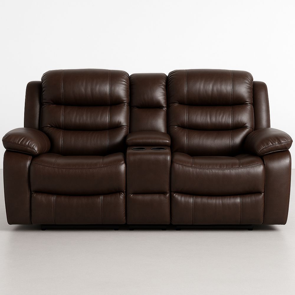 2-Sitzer Relaxsofa Set mit Mittelkonsole Kunstleder Braun-Casabrillia