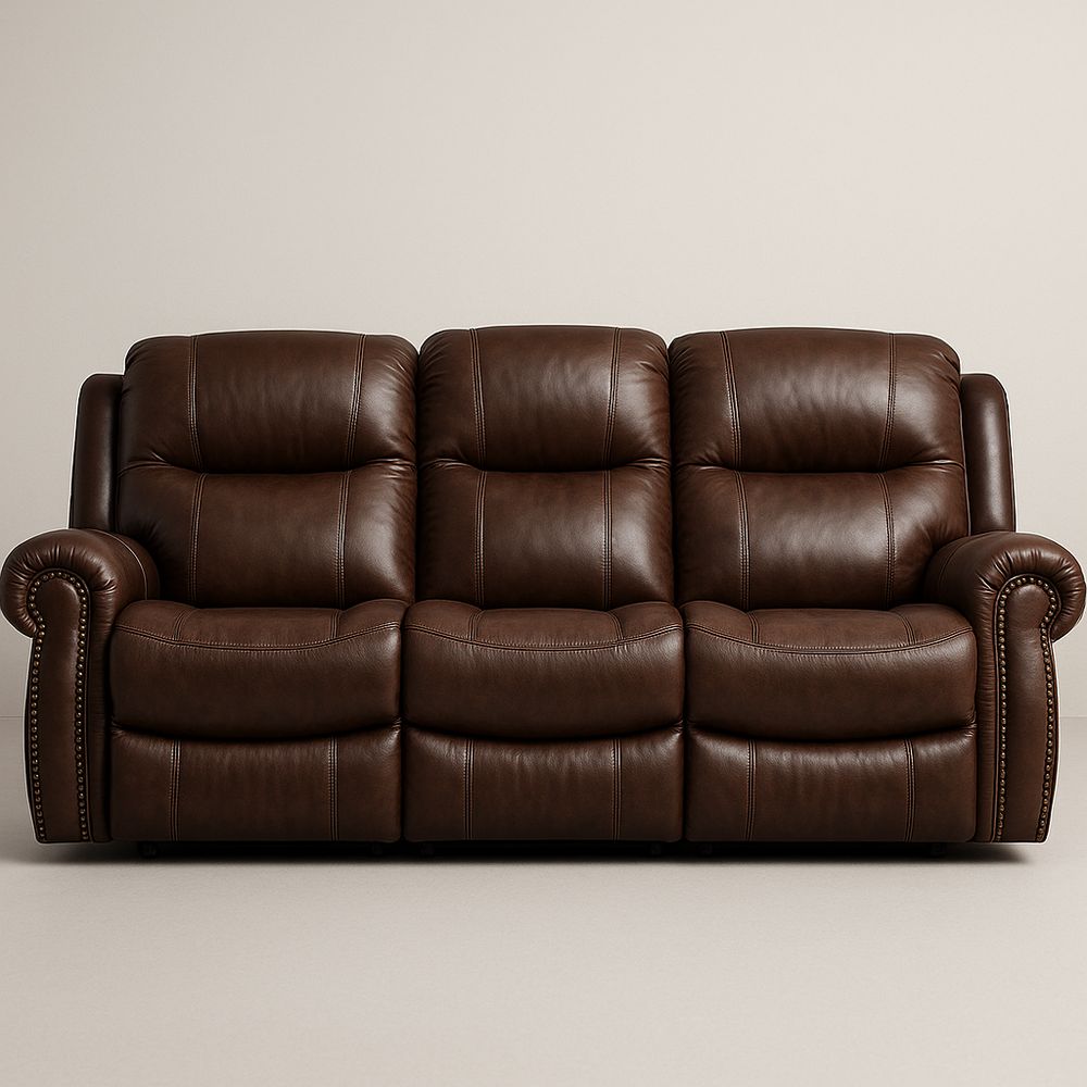 3-Sitzer Ledersofa Braun Echtleder Verstellbar 220cm x 98cm x 102cm-Casabrillia