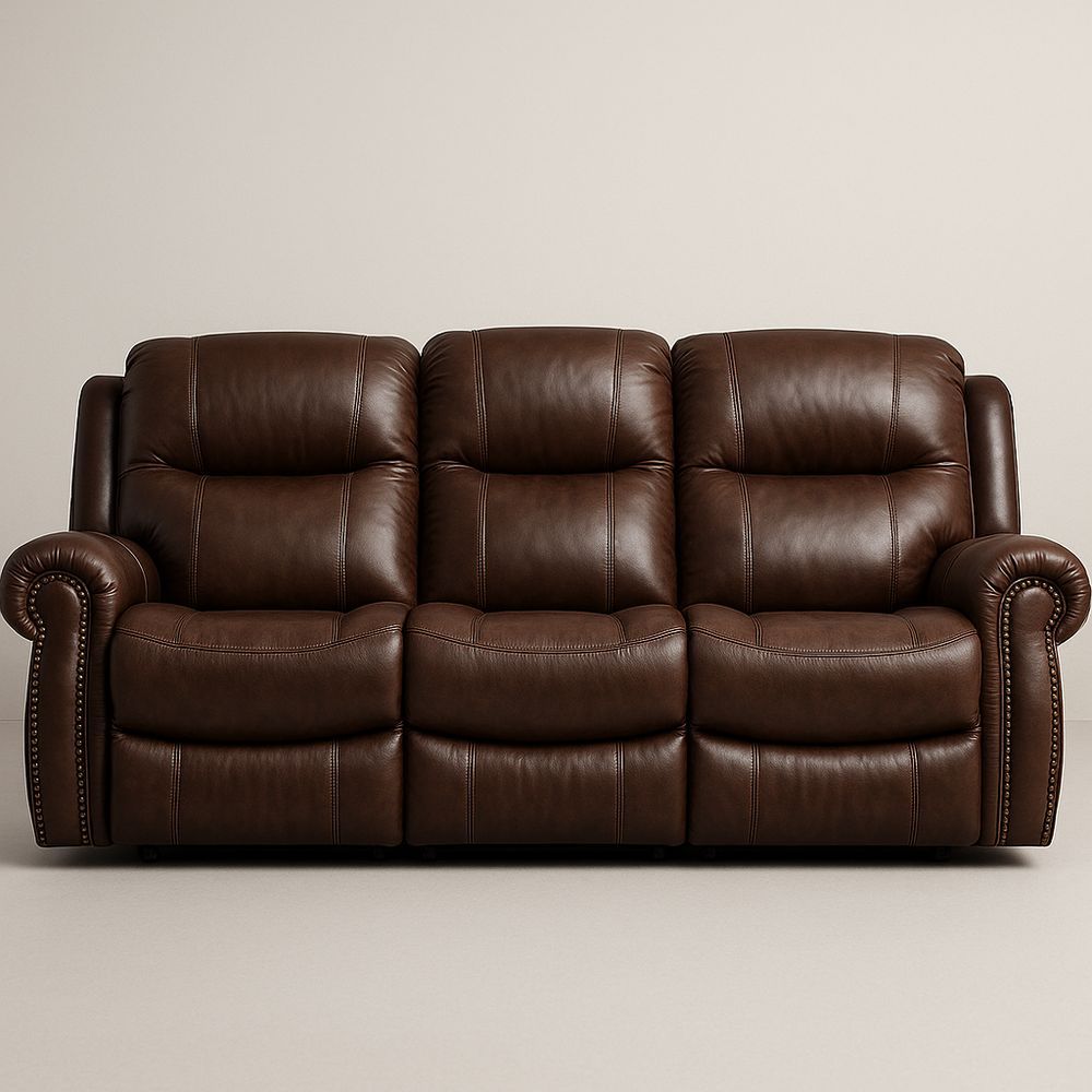 3-Sitzer Ledersofa Braun Echtleder Verstellbar 220cm x 98cm x 102cm-Casabrillia