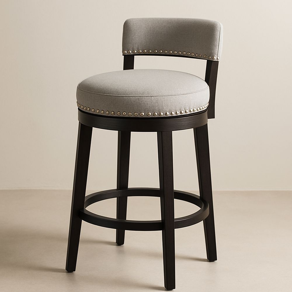 Barhocker Holz Rund Polstersitz Grau-Casabrillia