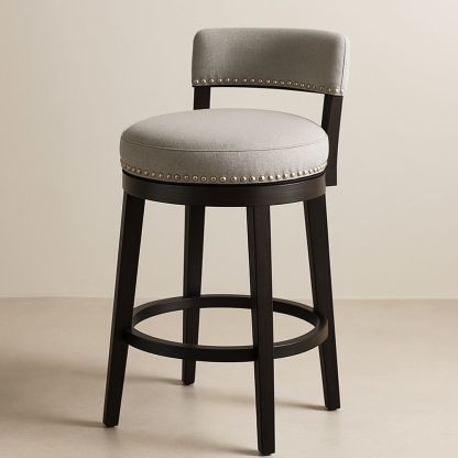 Barhocker Holz Rund Polstersitz Grau-Casabrillia