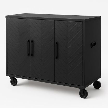Schwarzer Servierwagen Holzoptik mit Rollen 3 Türen 90x40x85 cm-Casabrillia