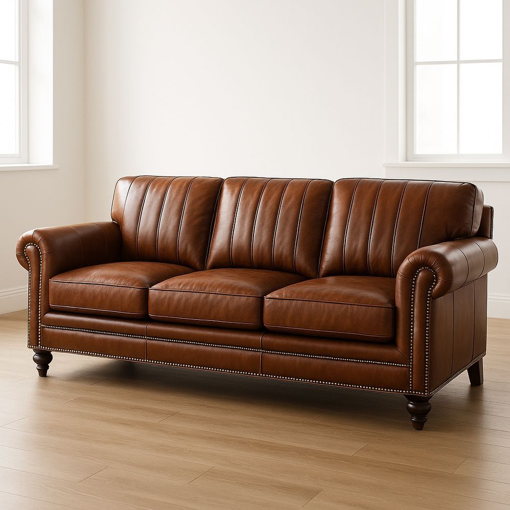 Ledersofa Braun 3-Sitzer mit dekorativer Nietenleiste-Casabrillia