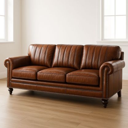 Ledersofa Braun 3-Sitzer mit dekorativer Nietenleiste-Casabrillia