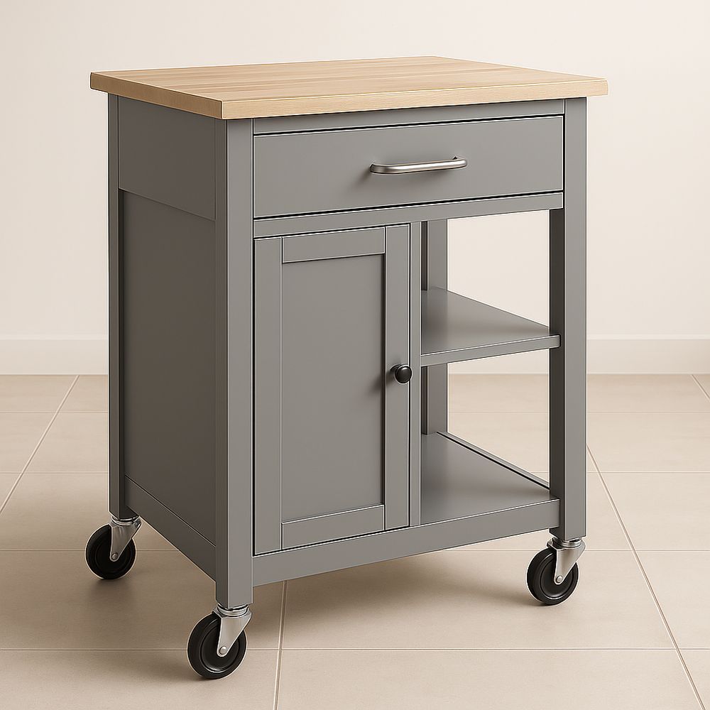 Küchenwagen Grau MDF/Buche Rechteckig 90cm x 60cm x 45cm-Casabrillia