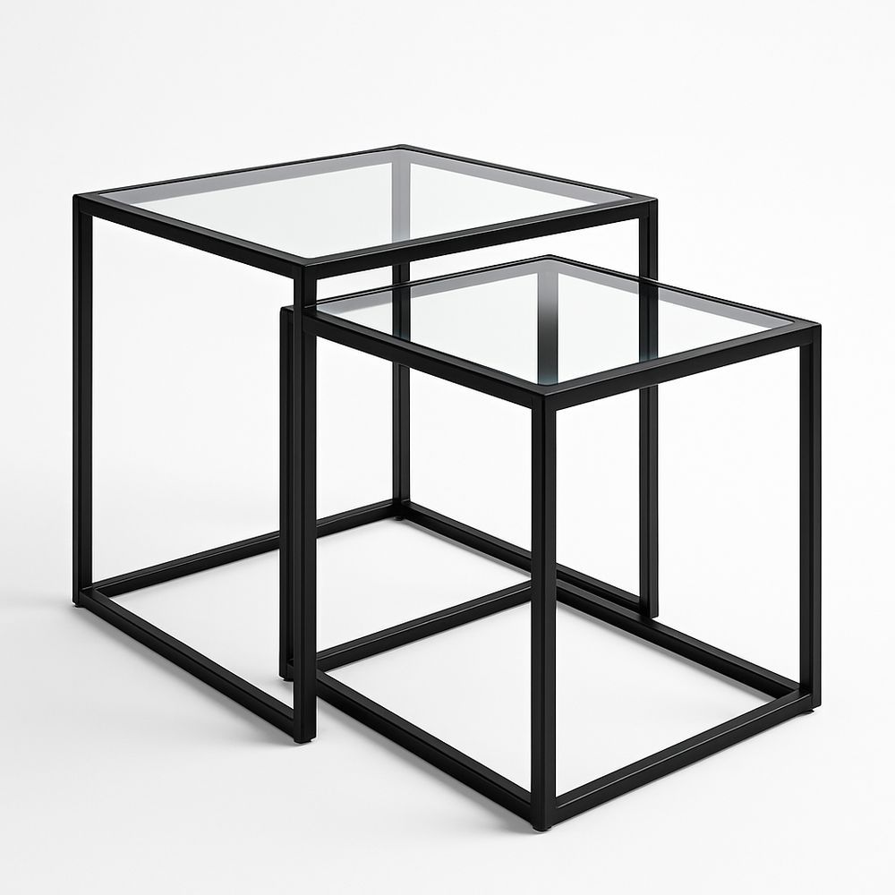 Beistelltisch-Set Quadratisch Klar Glas Schwarz Metall 2-teilig-Casabrillia