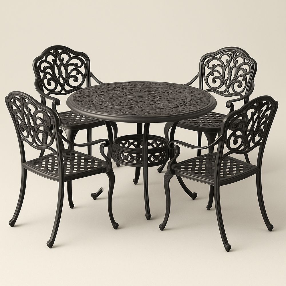 Gartenmöbel Set aus Aluminium Rund Schwarz 4-teilig-Casabrillia