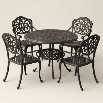 Gartenmöbel Set aus Aluminium Rund Schwarz 4-teilig-Casabrillia