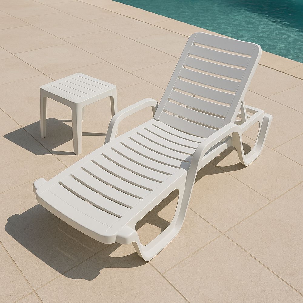 Gartenliege-Set Kunststoff Weiß Liege Hocker-Casabrillia