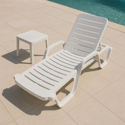 Gartenliege-Set Kunststoff Weiß Liege Hocker-Casabrillia