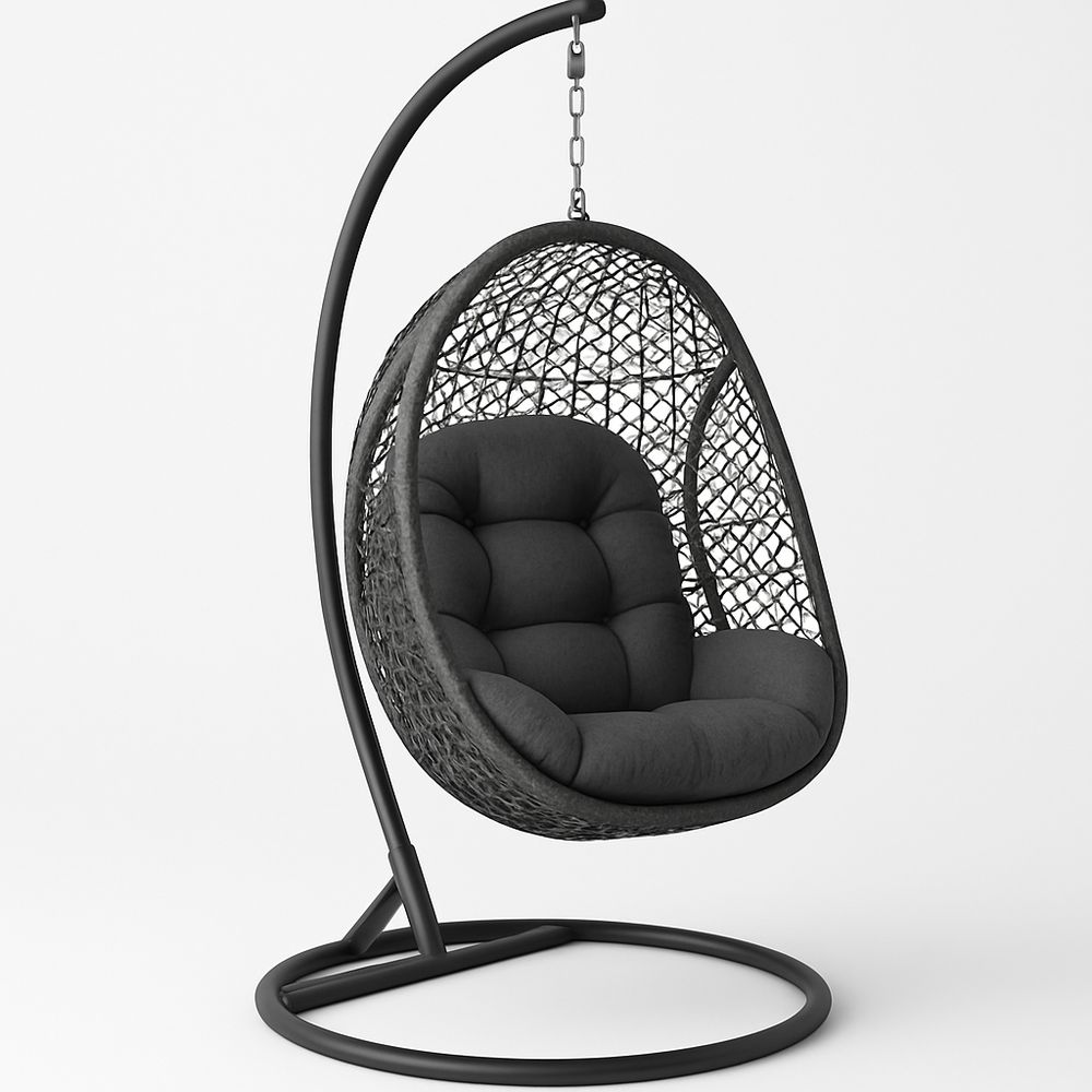 Schaukelstuhl Hängekorb Rattan Schwarz Stahlrahmen 95x95x198cm-Casabrillia