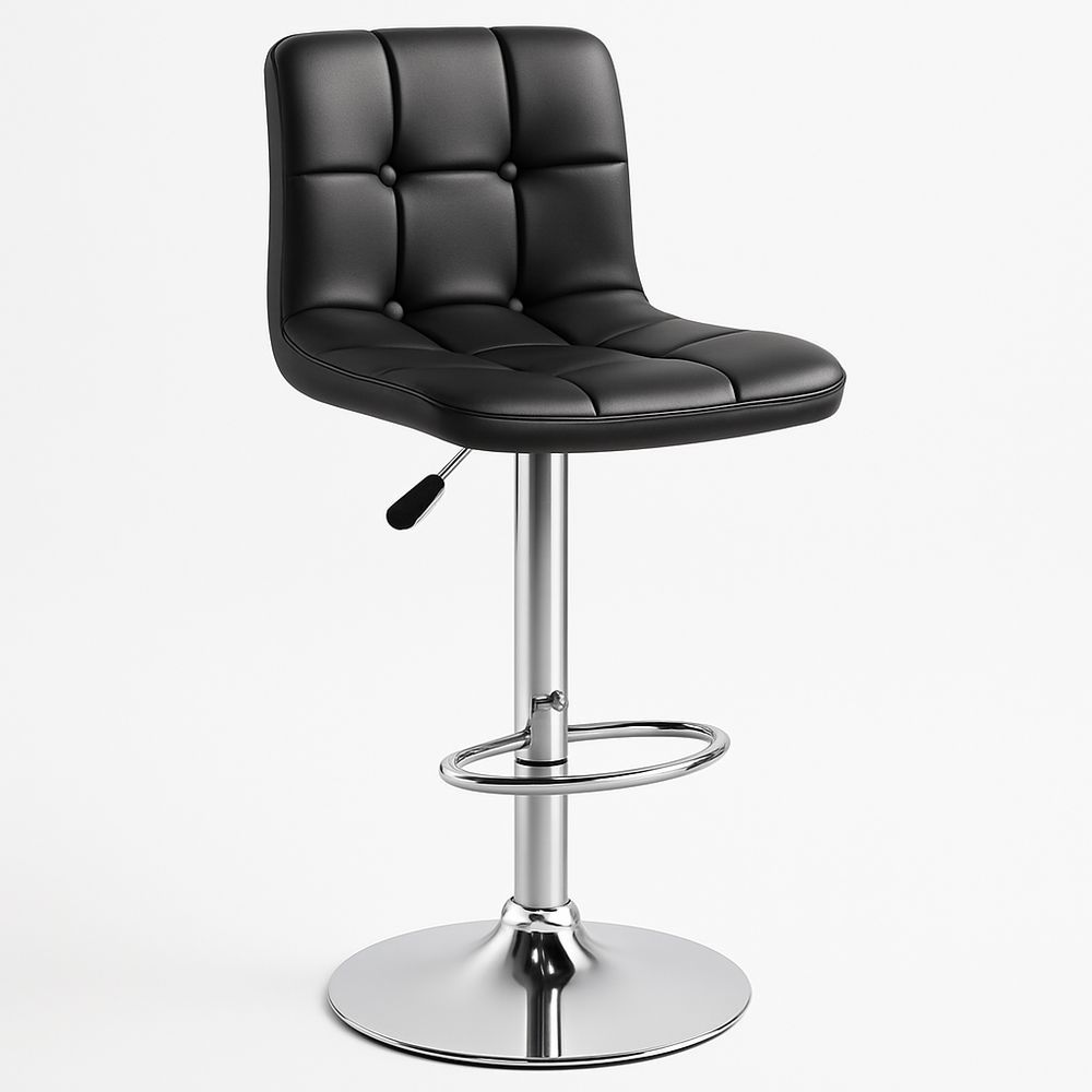 Barhocker mit Kunstlederbezug Schwarz verstellbar Chrom H92-112 cm-Casabrillia