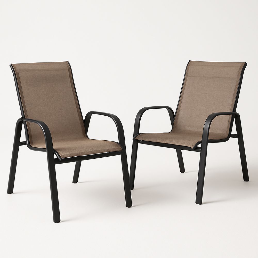 Gartenstuhl Set 2er Aluminium Braun/Schwarz Textilene 55x72x92 cm-Casabrillia