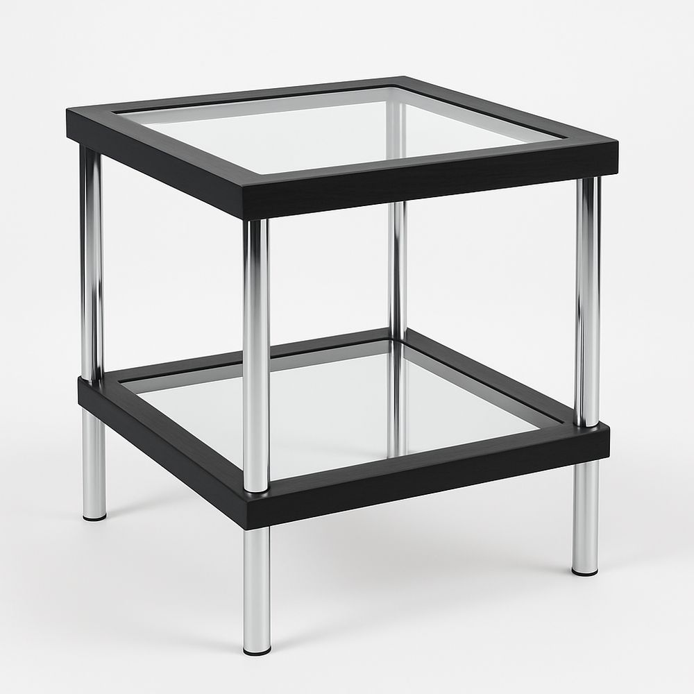 Beistelltisch gehärtetes Glas Edelstahl Schwarz 45x45x50 cm-Casabrillia