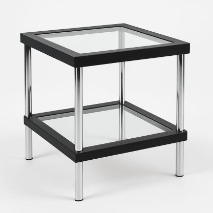 Beistelltisch gehärtetes Glas Edelstahl Schwarz 45x45x50 cm-Casabrillia