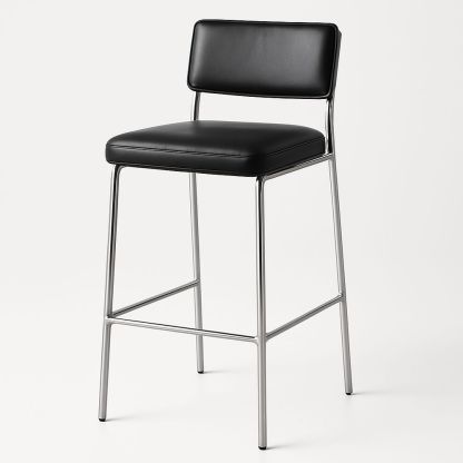 Barhocker mit Kunstledersitz und Metallrahmen in Schwarz, Höhe 100 cm-Casabrillia
