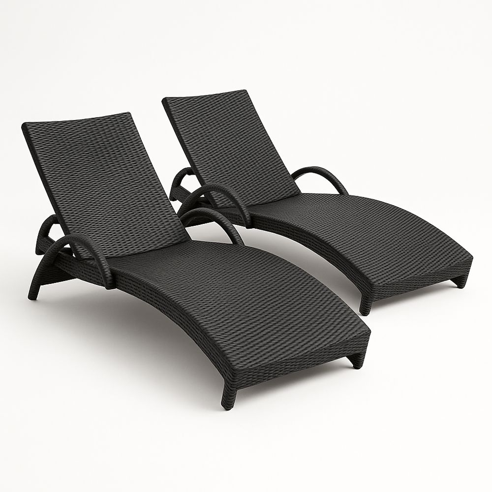 2er Set Sonnenliege Gartenliege Rattan Schwarz Verstellbar-Casabrillia