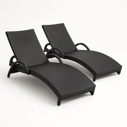 2er Set Sonnenliege Gartenliege Rattan Schwarz Verstellbar-Casabrillia
