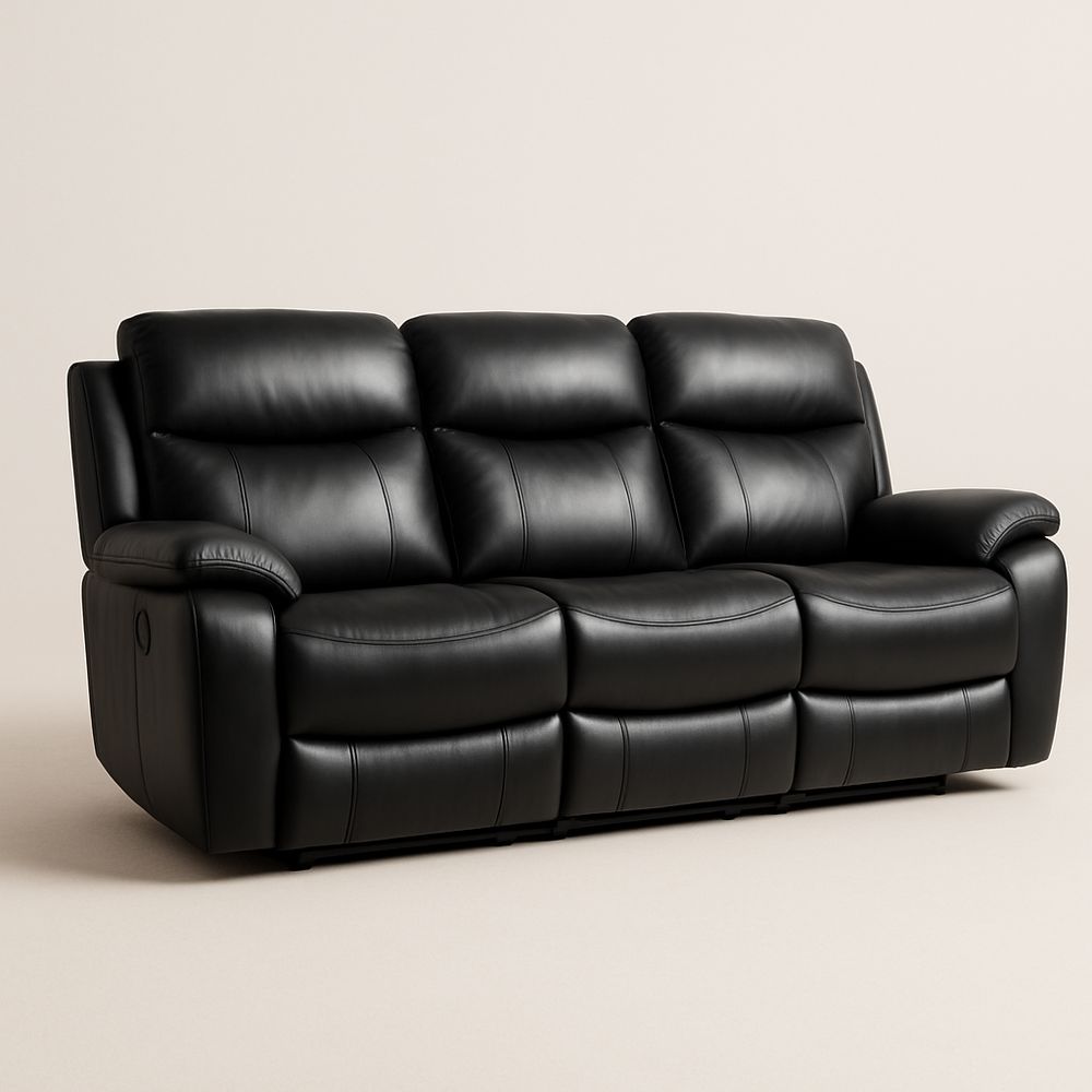 Schwarzes 3-Sitzer Leder Sofa mit Verstellfunktion 220cm-Casabrillia