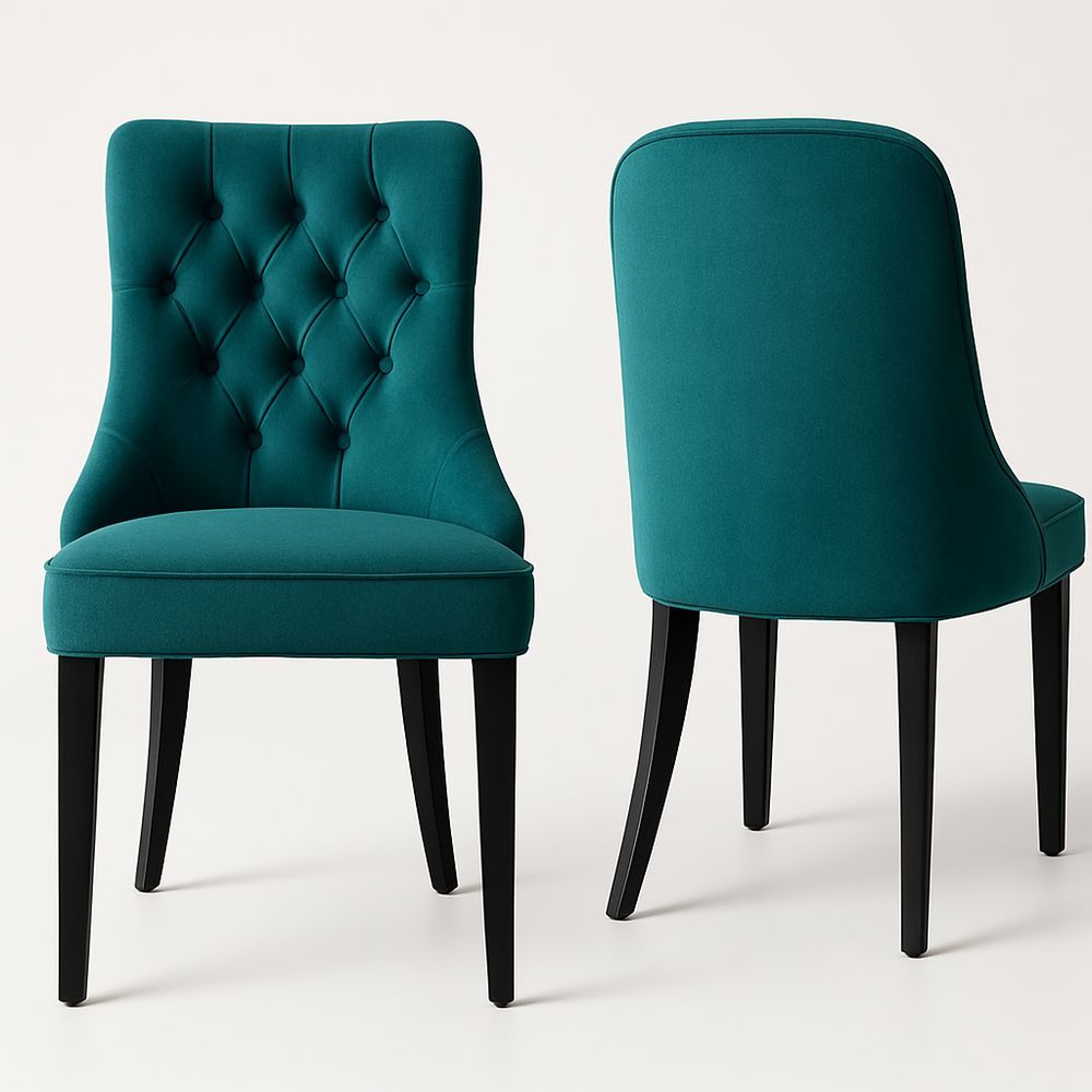 Esszimmerstuhl Samt Petrol Polyester Holzbeine Höhe 92cm-Casabrillia