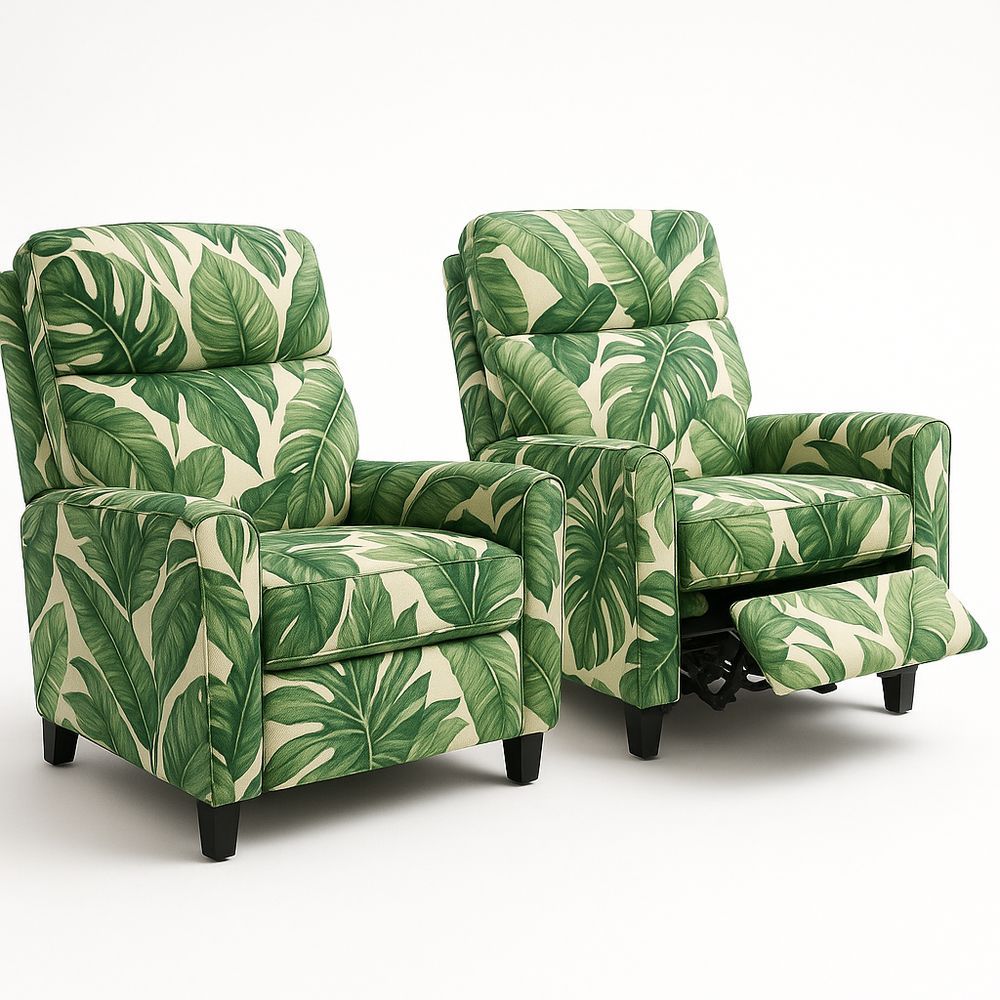 2er-Set Relaxsessel mit verstellbarem Fußhocker, Polsterstoff mit Blattmuster-Casabrillia