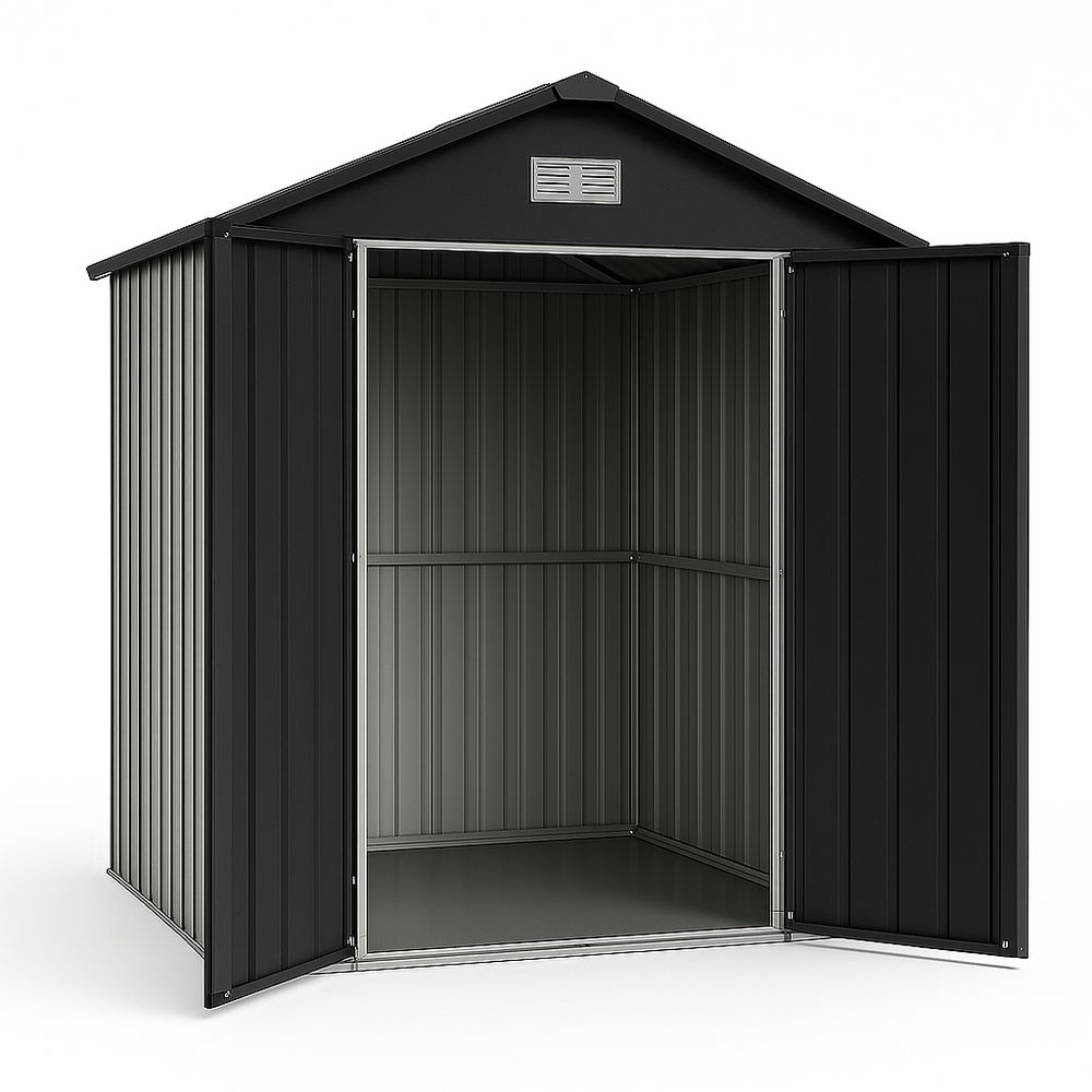 Gartenhaus aus Stahlblech in Schwarz/Grau mit Doppeltür 213x130x173cm-Casabrillia