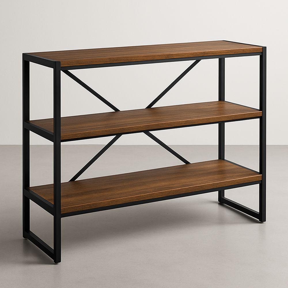 Regal Ablage 3 Ebenen Holzoptik Schwarz Metall 120x40x90 cm-Casabrillia