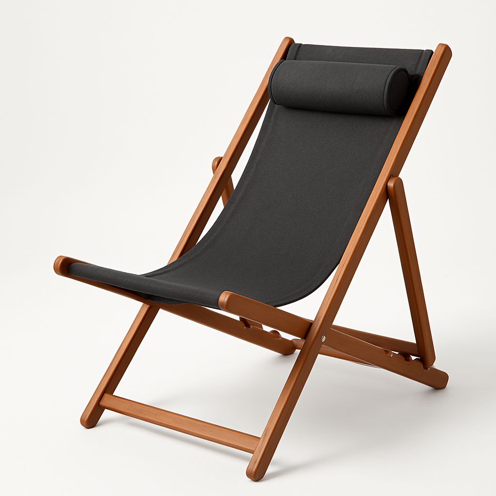 Klappbarer Liegestuhl Holzrahmen Anthrazit Stoff-Casabrillia
