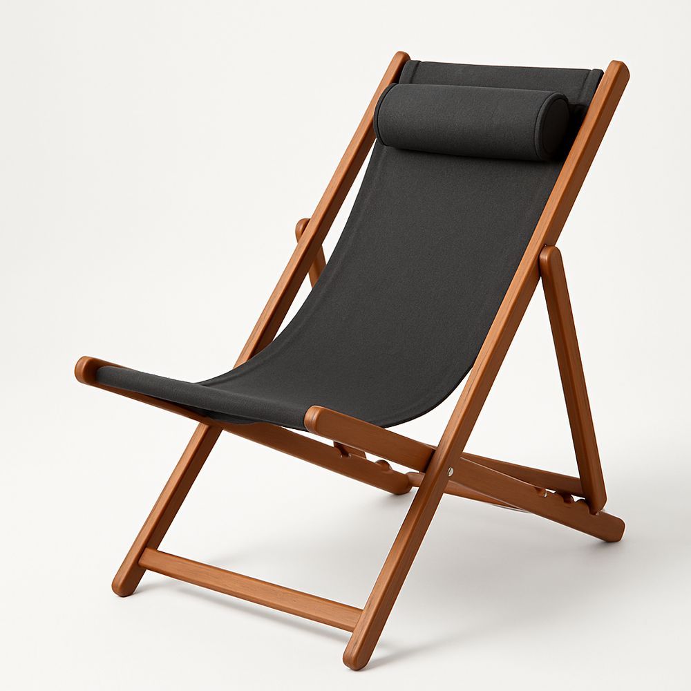 Klappbarer Liegestuhl Holzrahmen Anthrazit Stoff-Casabrillia