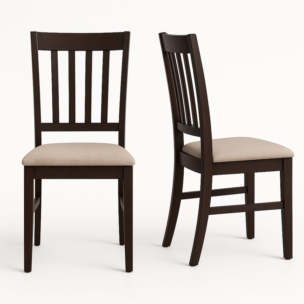2er Set Esszimmerstühle Holz dunkelbraun Baumwoll-Sitzfläche 90x45x55 cm-Casabrillia