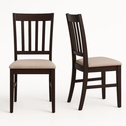 2er Set Esszimmerstühle Holz dunkelbraun Baumwoll-Sitzfläche 90x45x55 cm-Casabrillia