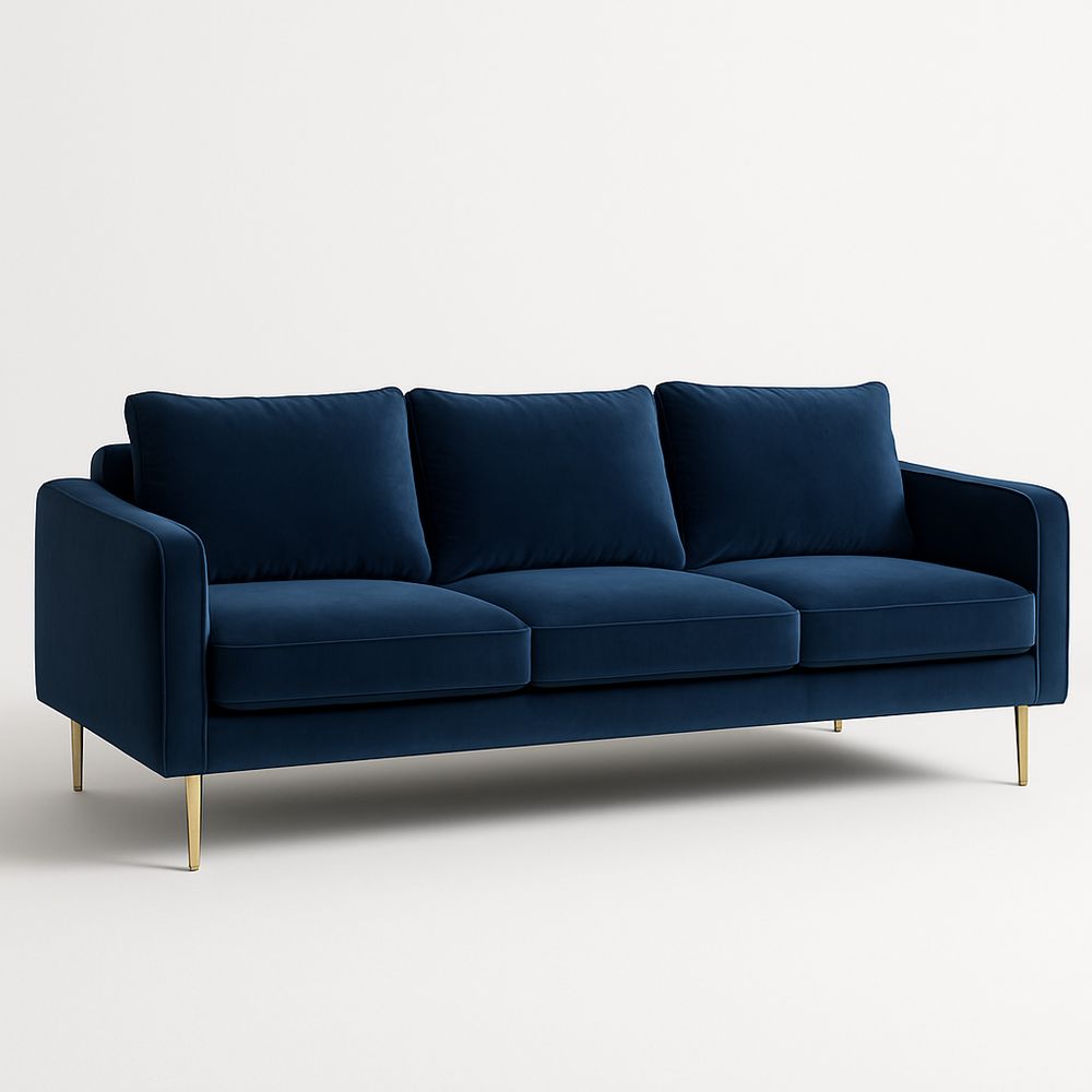 Dreisitzer Sofa Samt Blau Metallbeine 210cm-Casabrillia