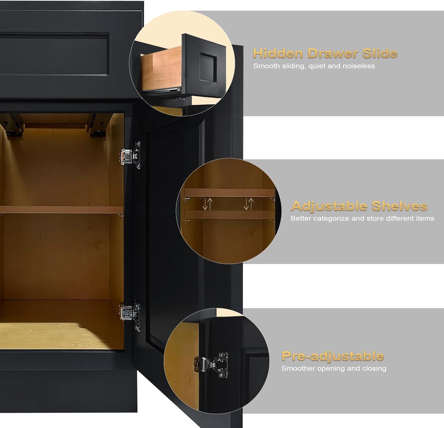 Graphite Shaker RTA Kitchen Cabinet with Soft-Close Doors B21