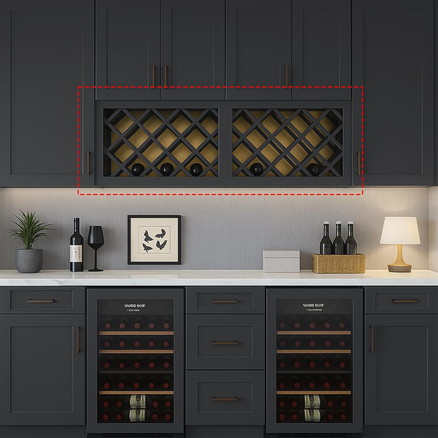 Graphite Shaker RTA Kitchen Cabinet Red Wine Rack WRC3018