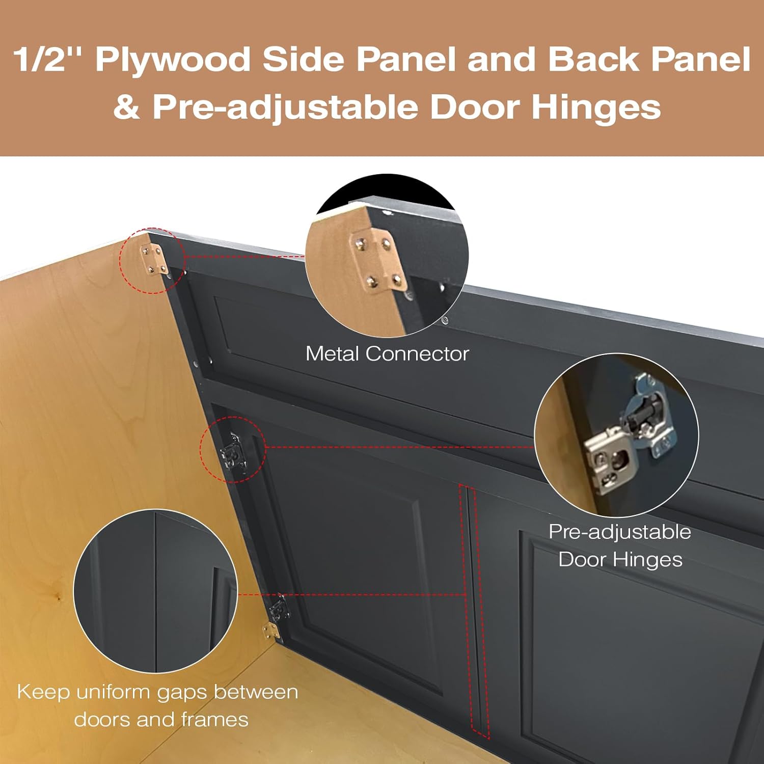 Graphite Shaker RTA Kitchen Cabinet with Soft-Close Doors SD30