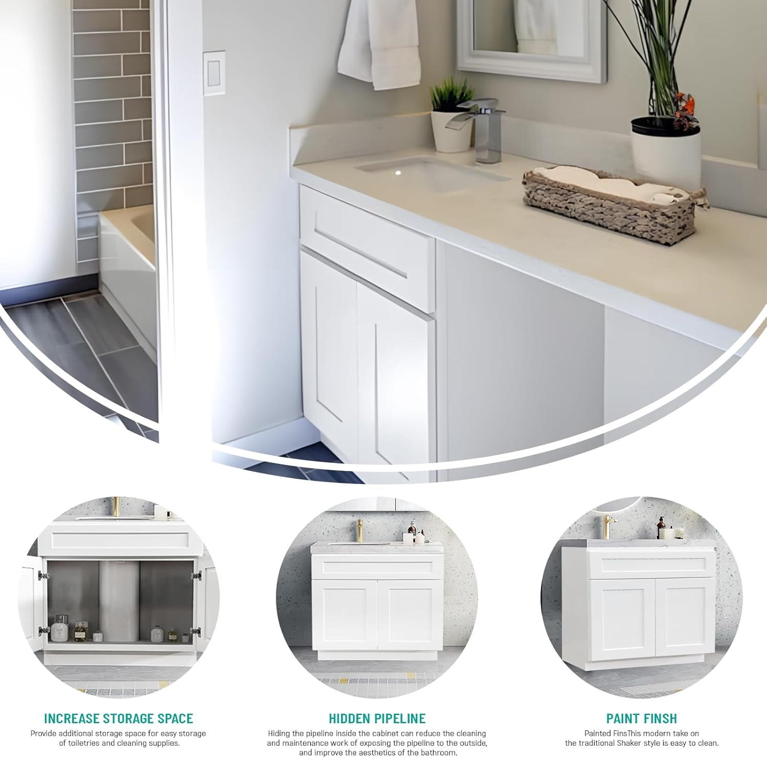 White Shaker RTA Kitchen Cabinet Vanity Sink Cabinet V3621