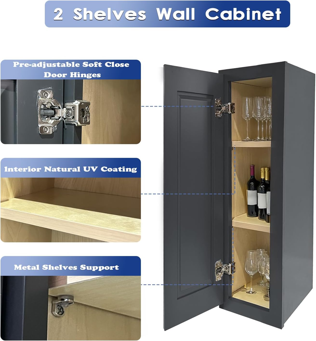 Graphite Shaker RTA Kitchen Cabinet with Soft-Close Doors W0930