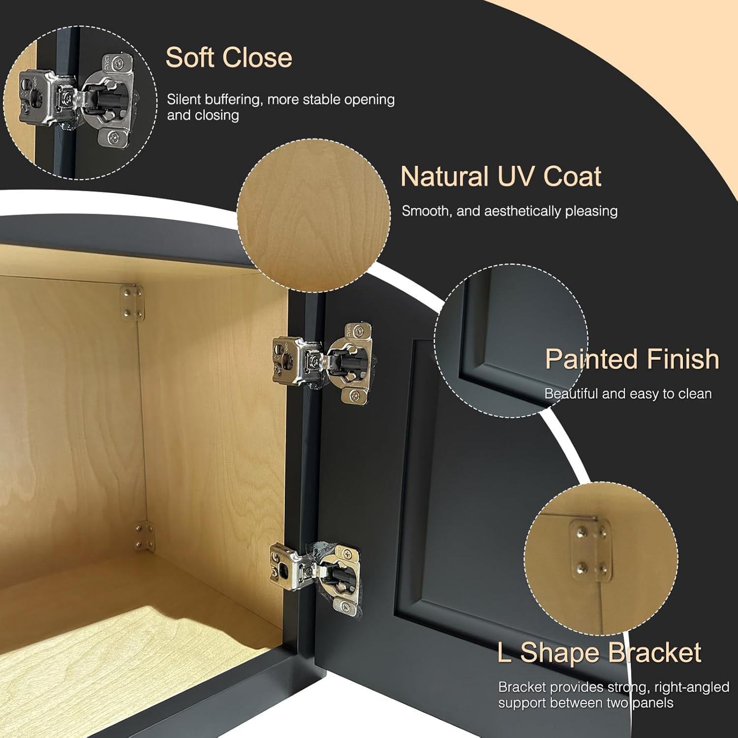 Graphite Shaker RTA Kitchen Cabinet with Soft-Close Doors W301224