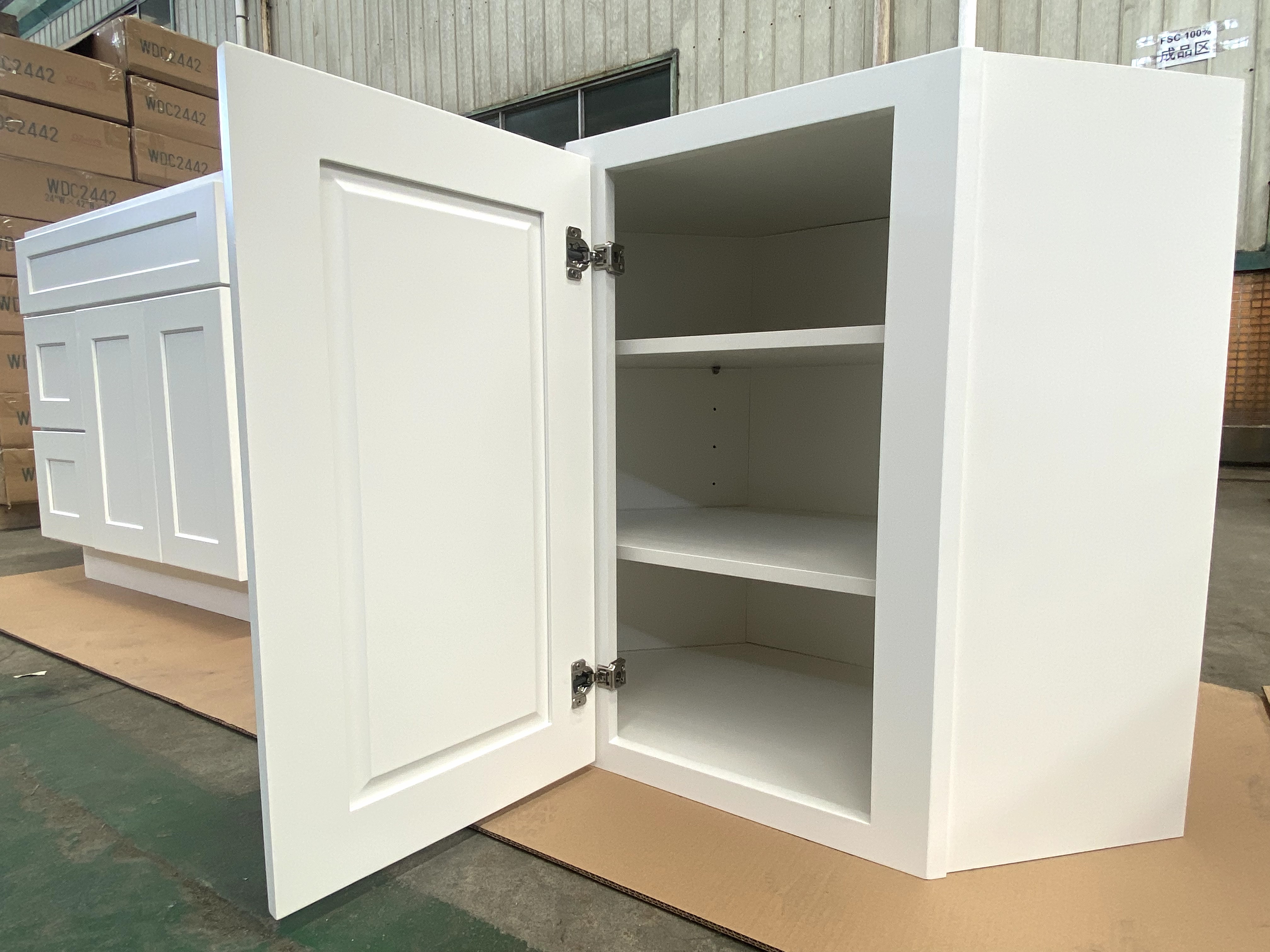 White Kitchen Cabinet Set For L-shape Layout Kitchen Compatible with 96-inch kitchens Small Space 