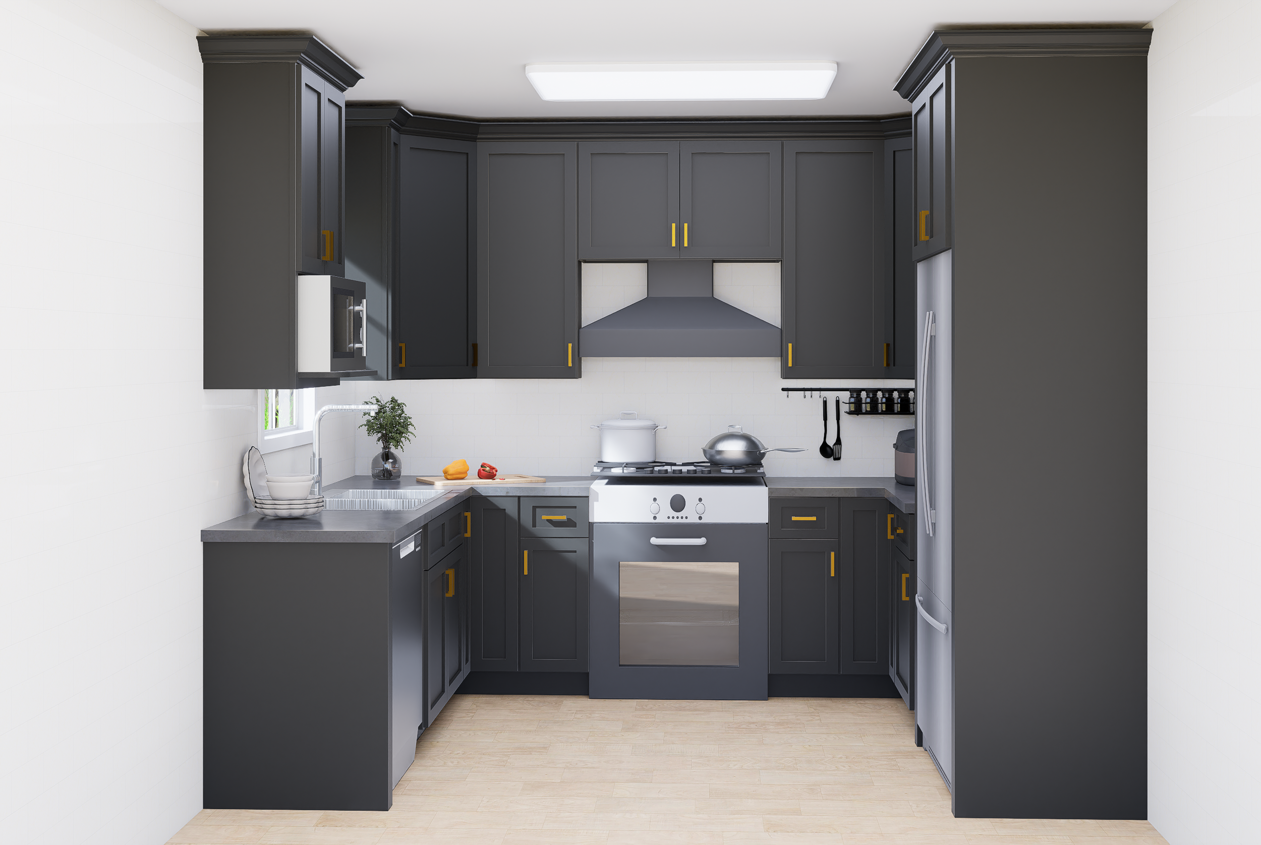 Kitchen Cabinet Set For U-shape Layout Kitchen Compatible with 84-inch kitchens Small Space 